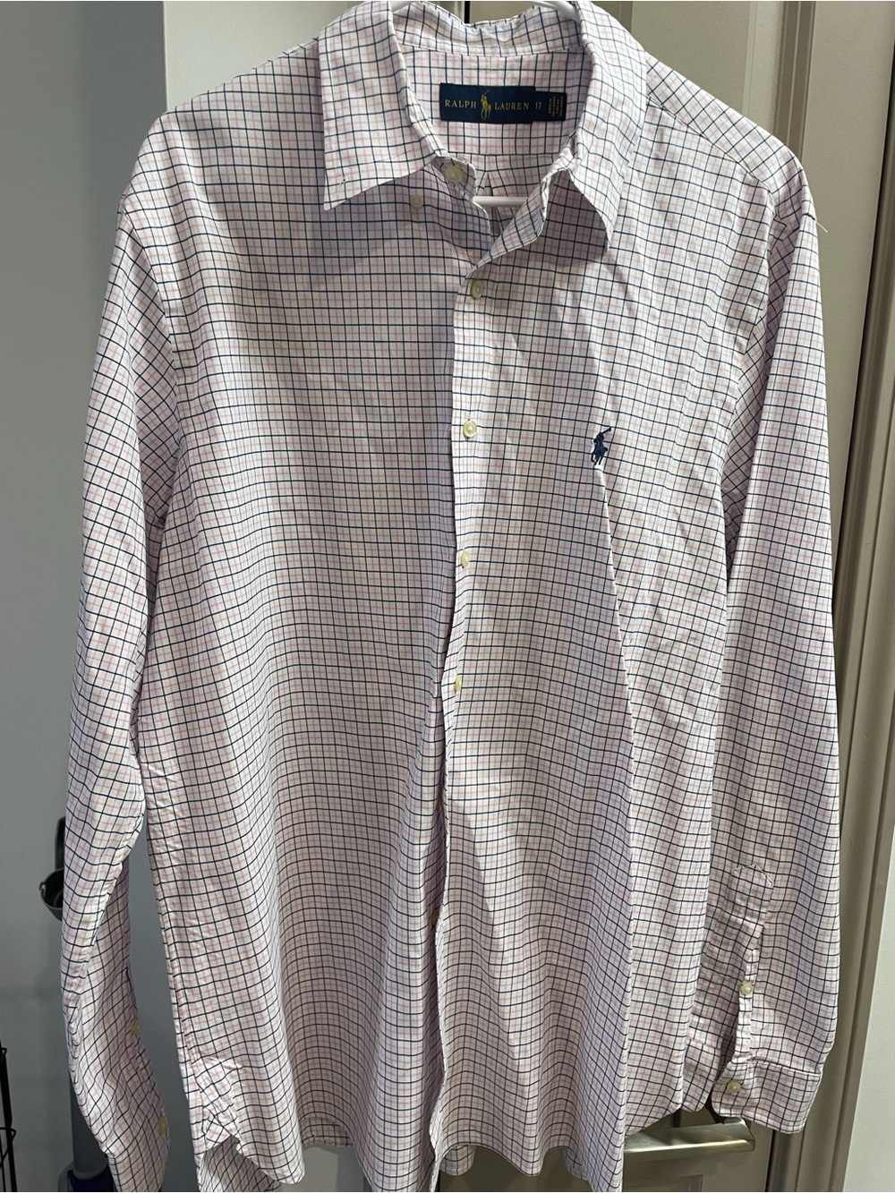 Ralph Lauren Long-Sleeve Pink Check Dress Shirt faint stain inner neck dry clean